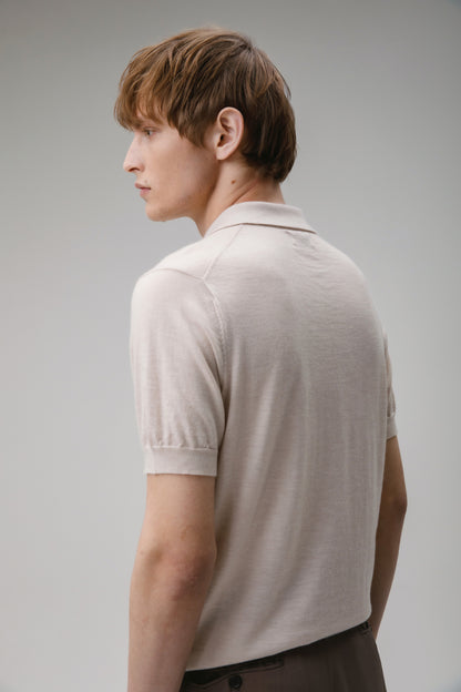 Short Sleeve Cashmere Polo - Ecru