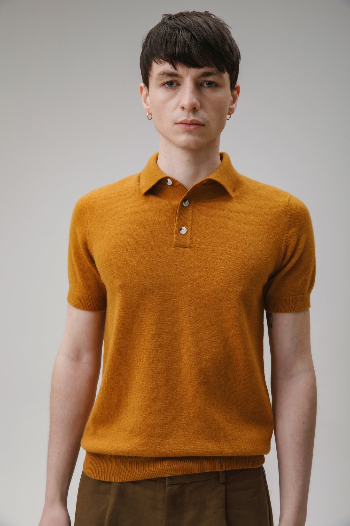 Short Sleeve Cashmere Polo - Gingersnap