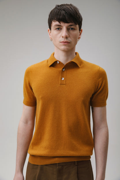 Short Sleeve Cashmere Polo - Gingersnap