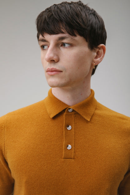 Short Sleeve Cashmere Polo - Gingersnap