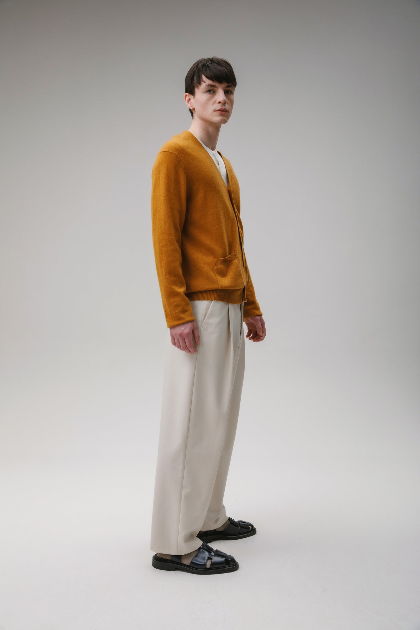 Unisex V Neck Pocket Cashmere Cardigan - Gingersnap