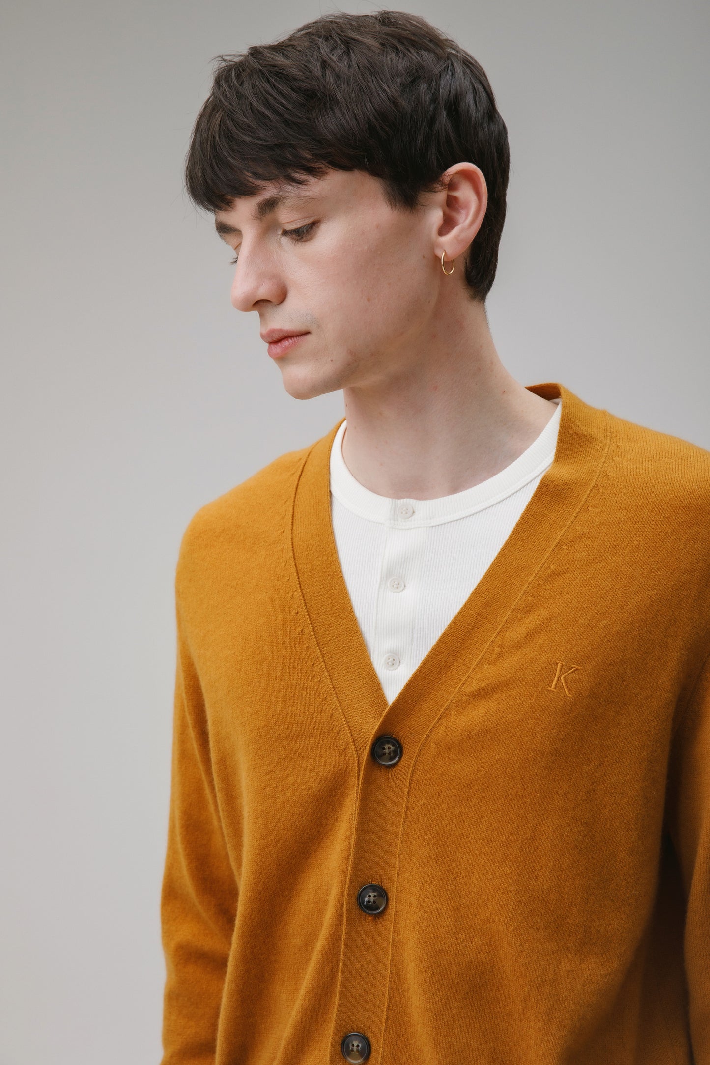 Unisex V Neck Pocket Cashmere Cardigan - Gingersnap