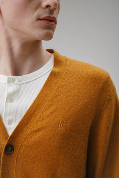 Unisex V Neck Pocket Cashmere Cardigan - Gingersnap