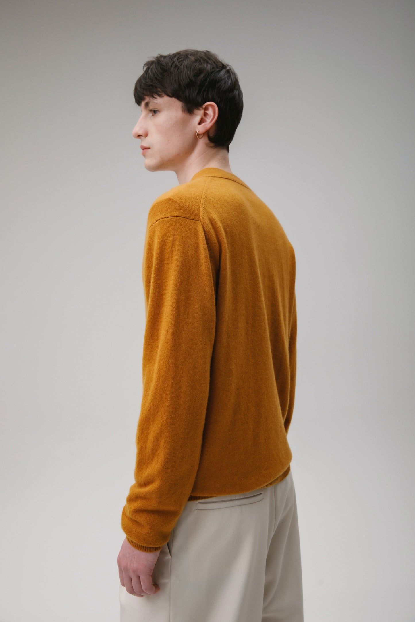 Unisex V Neck Pocket Cashmere Cardigan - Gingersnap