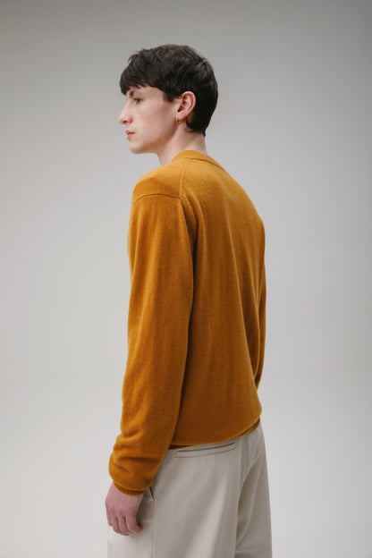 Unisex V Neck Pocket Cashmere Cardigan - Gingersnap