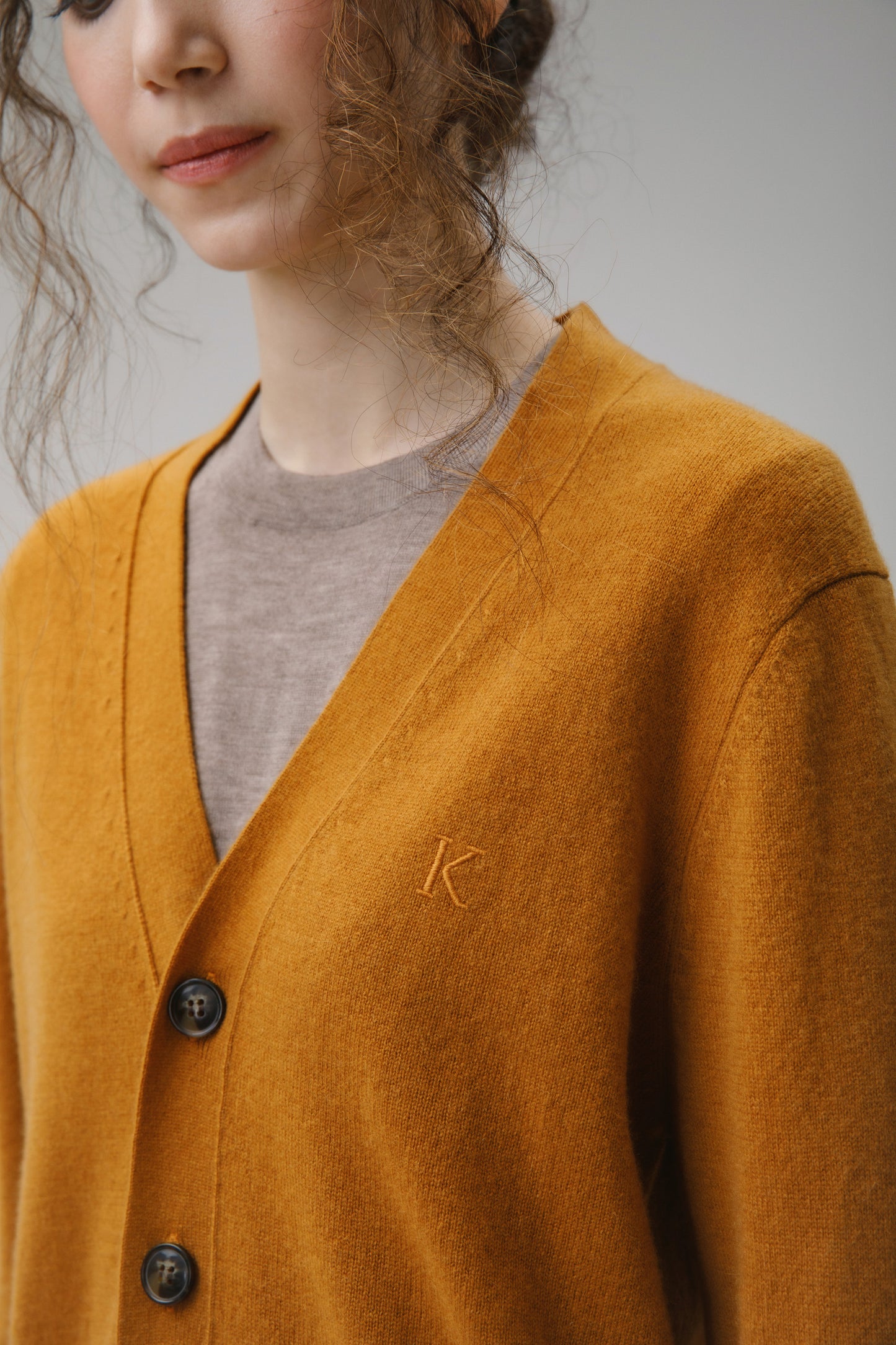 Unisex V Neck Pocket Cashmere Cardigan - Gingersnap