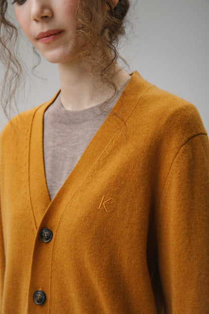 Unisex V Neck Pocket Cashmere Cardigan - Gingersnap