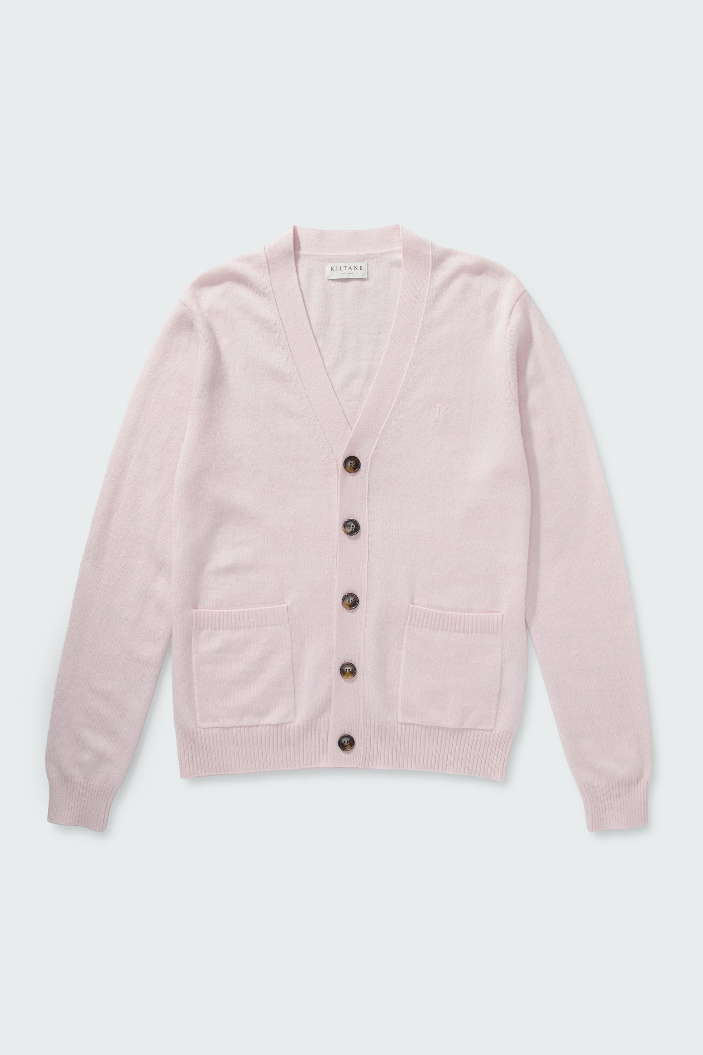 Unisex V Neck Pocket Cashmere Cardigan - Pale Pink
