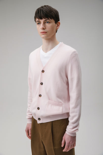 Unisex V Neck Pocket Cashmere Cardigan - Pale Pink