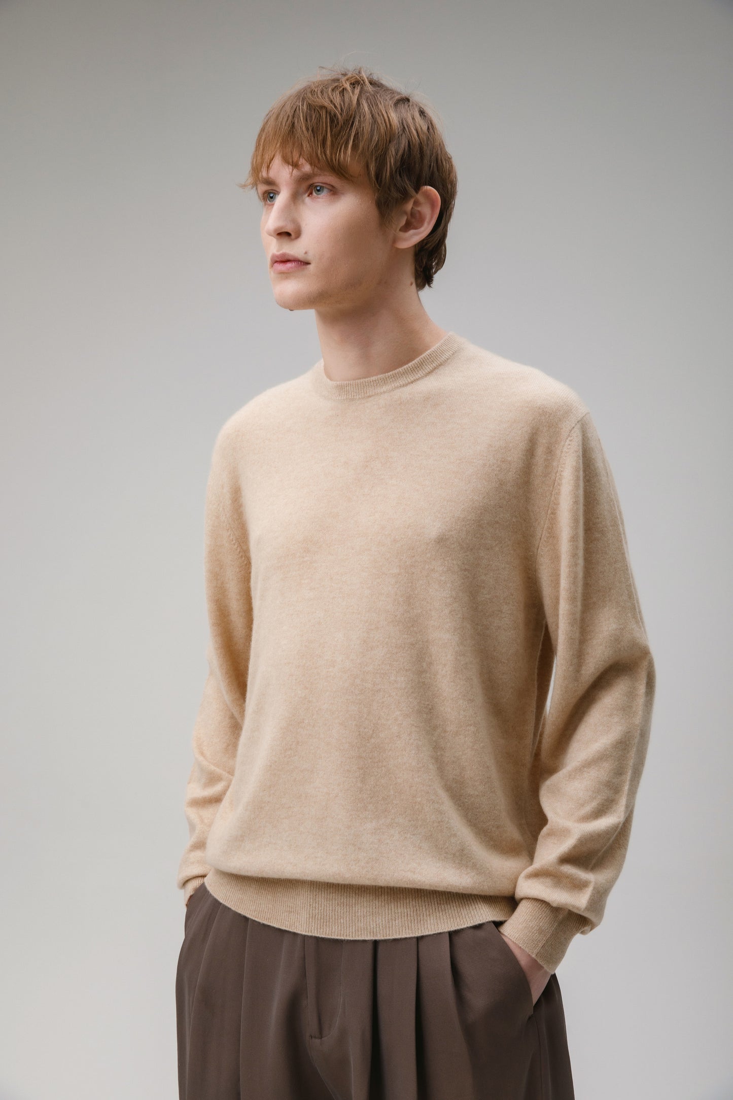 Men's Cashmere Crew Neck Jumper - Vicuna