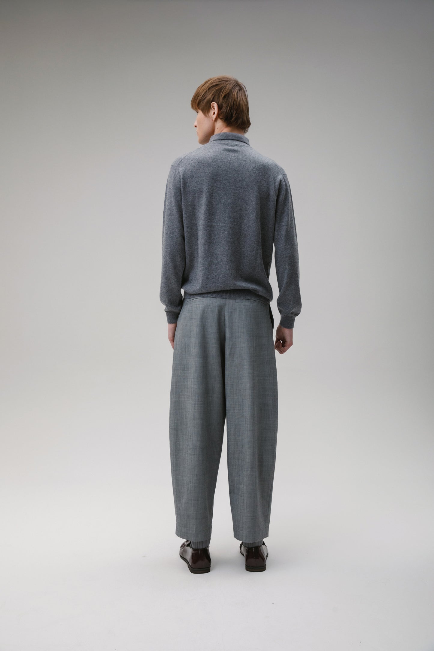 Men's Long Sleeved Knitted Polo Shirt - Derby Grey