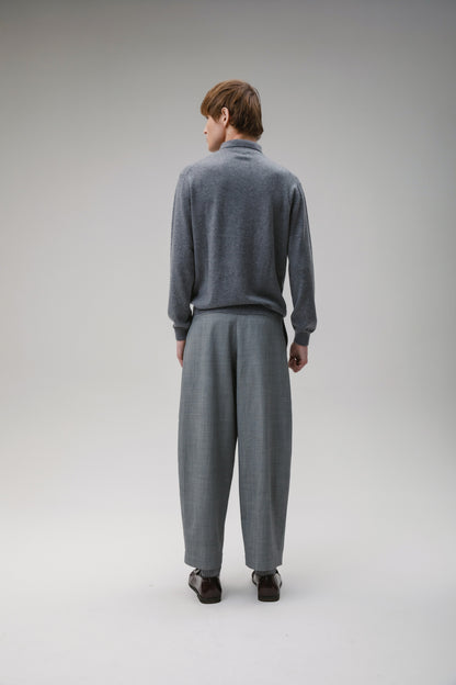 Men's Long Sleeved Knitted Polo Shirt - Derby Grey