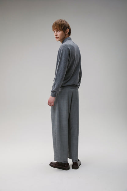 Men's Long Sleeved Knitted Polo Shirt - Derby Grey