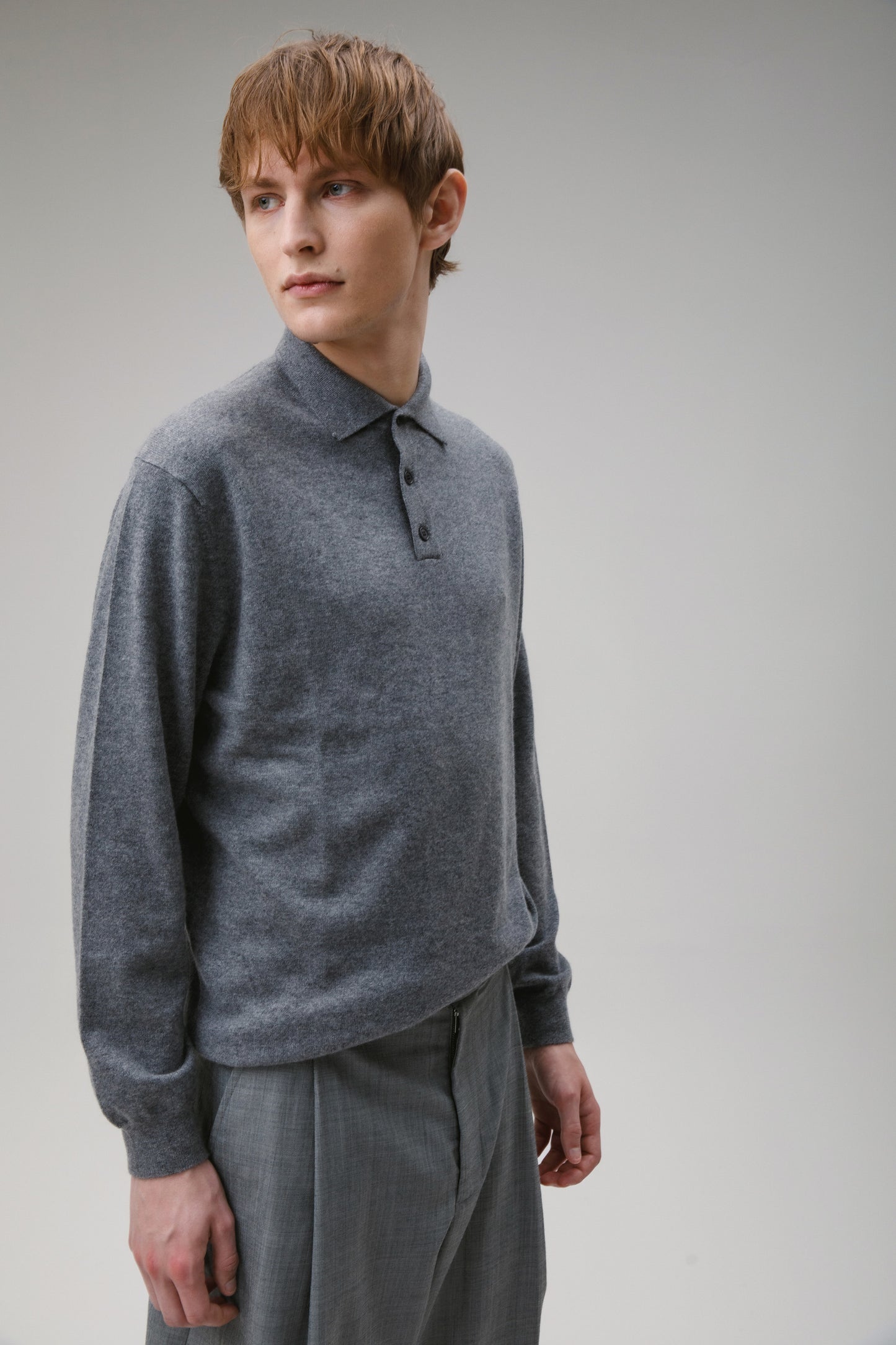 Men's Long Sleeved Knitted Polo Shirt - Derby Grey
