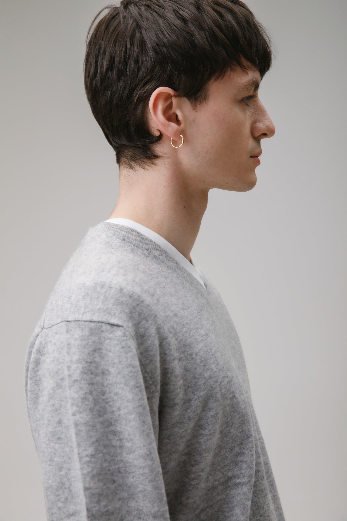 Men's Cashmere V Neck Jumper - Light Grey