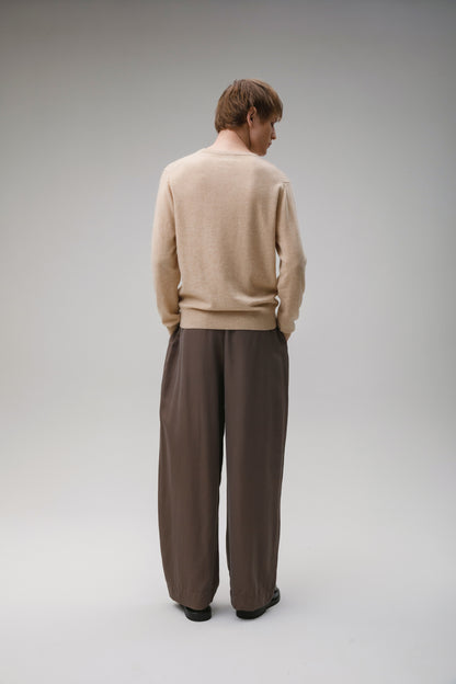 Men's Cashmere V Neck Jumper - Vicuna
