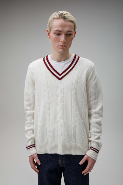 Men's Cashmere Cricket Style Jumper - Soft White