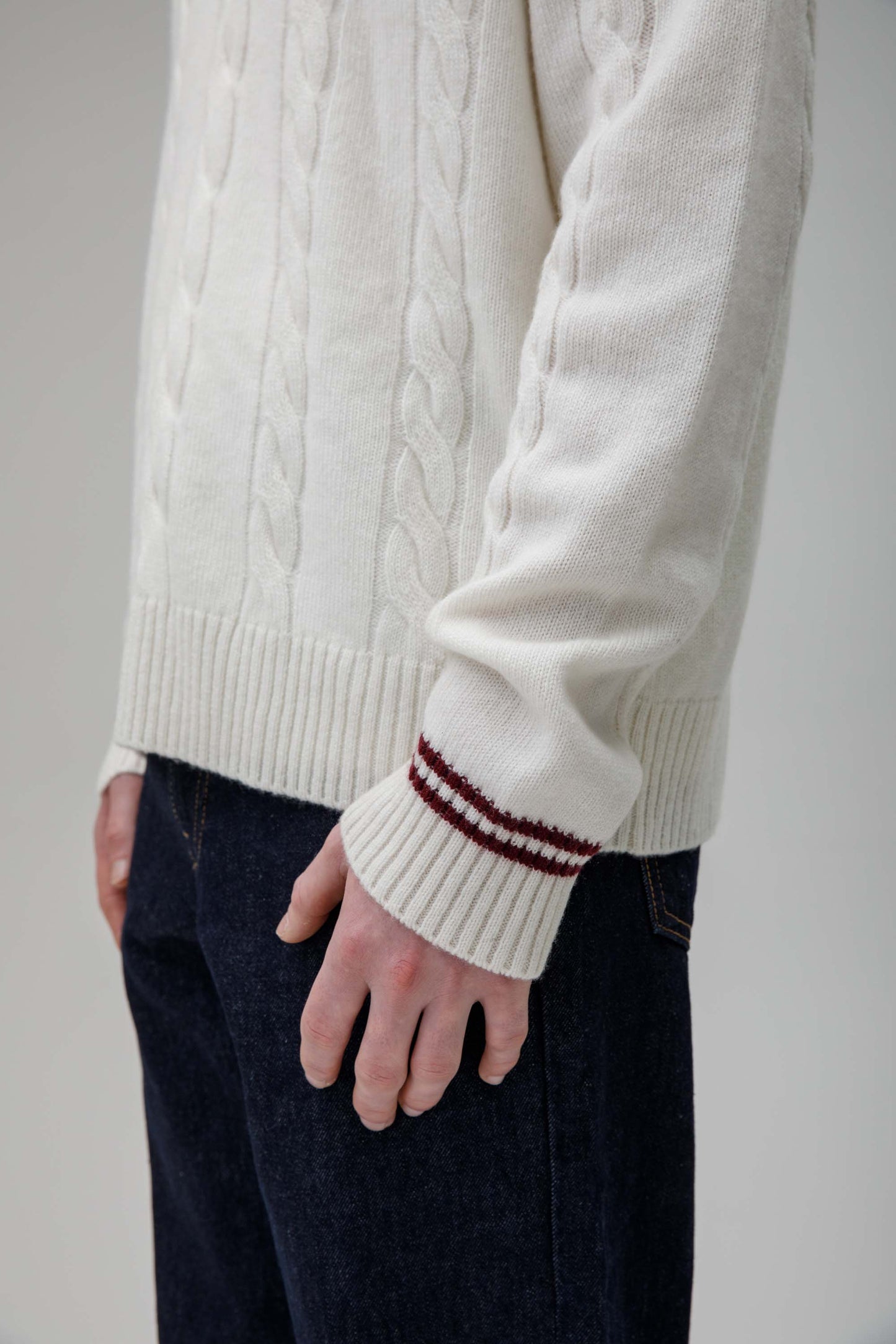 Men's Cashmere Cricket Style Jumper - Soft White