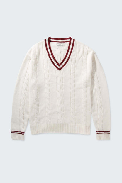 Men's Cashmere Cricket Style Jumper - Soft White