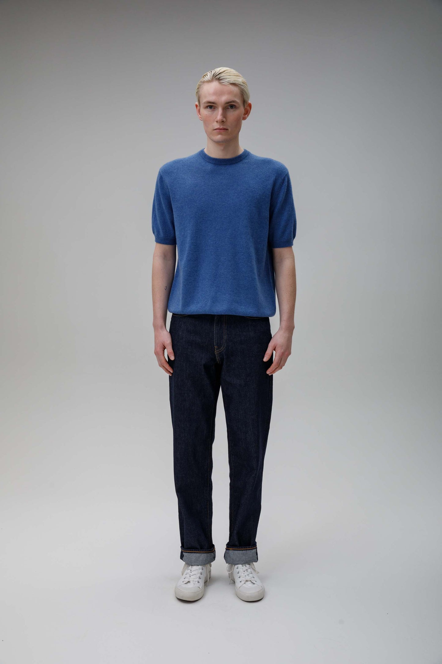 Men's Crew Neck Cashmere T-shirt - Denim