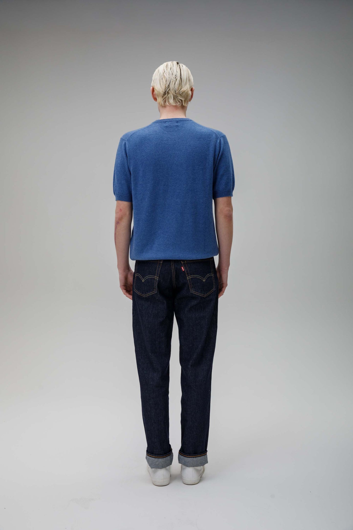 Men's Crew Neck Cashmere T-shirt - Denim