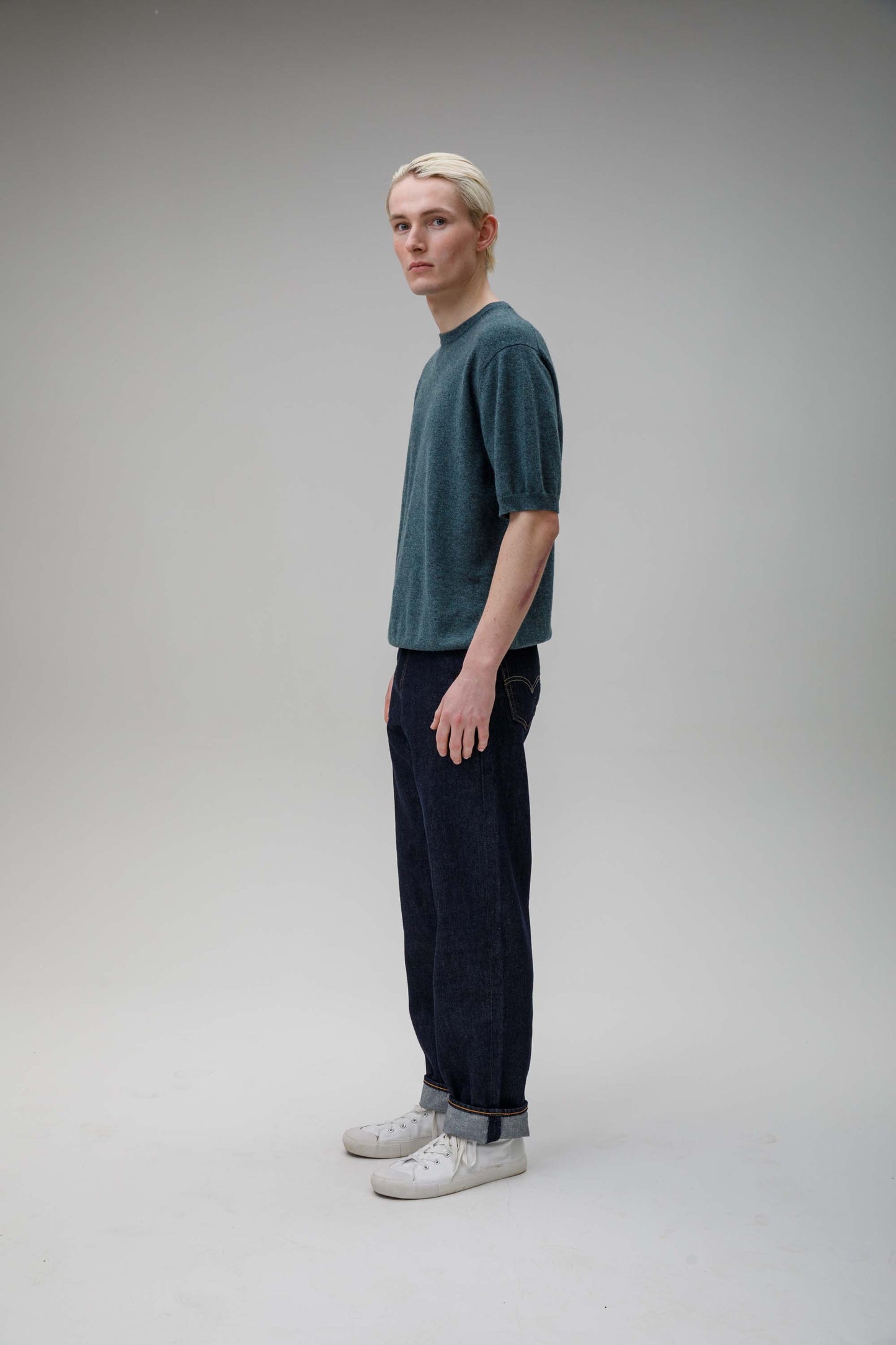 Men's Crew Neck Cashmere T-shirt - Haze Green