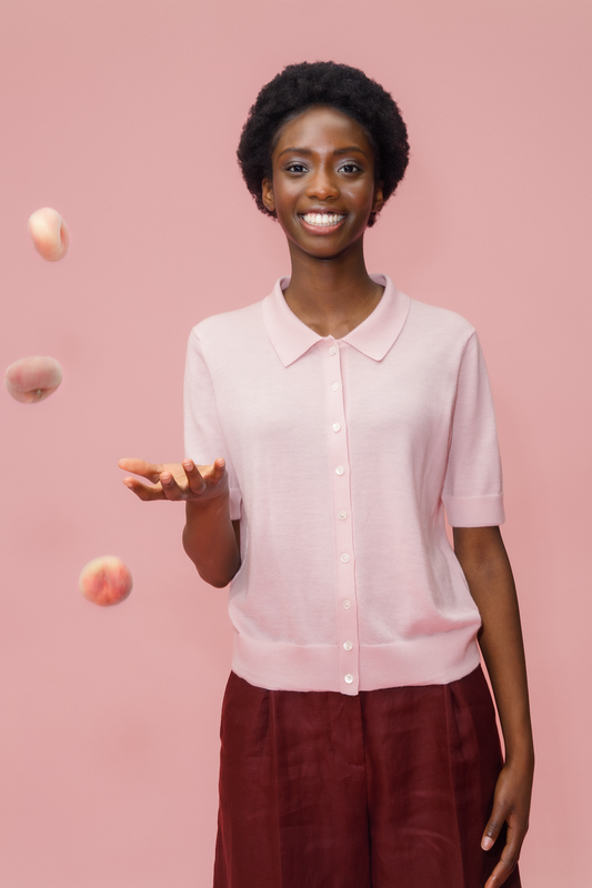 Cashmere Polo Cardigan - Soft Pink