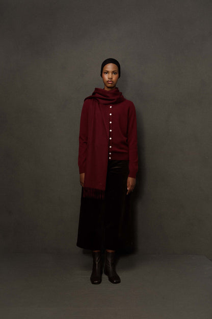 Solid Cashmere Wide Scarf - Burgundy