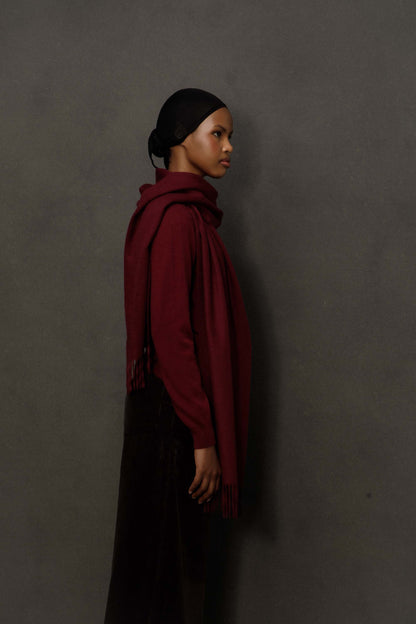 Solid Cashmere Wide Scarf - Burgundy