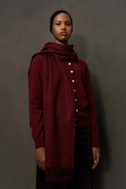 Solid Cashmere Wide Scarf - Burgundy