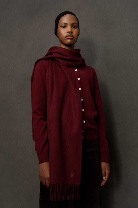 Solid Cashmere Wide Scarf - Burgundy
