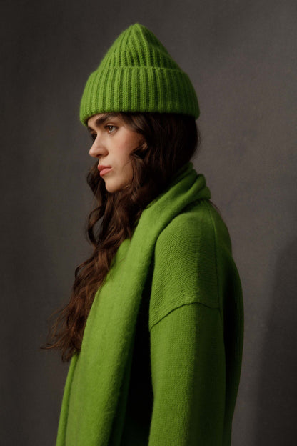 Ribbed Cashmere Beanie - Nettle Green
