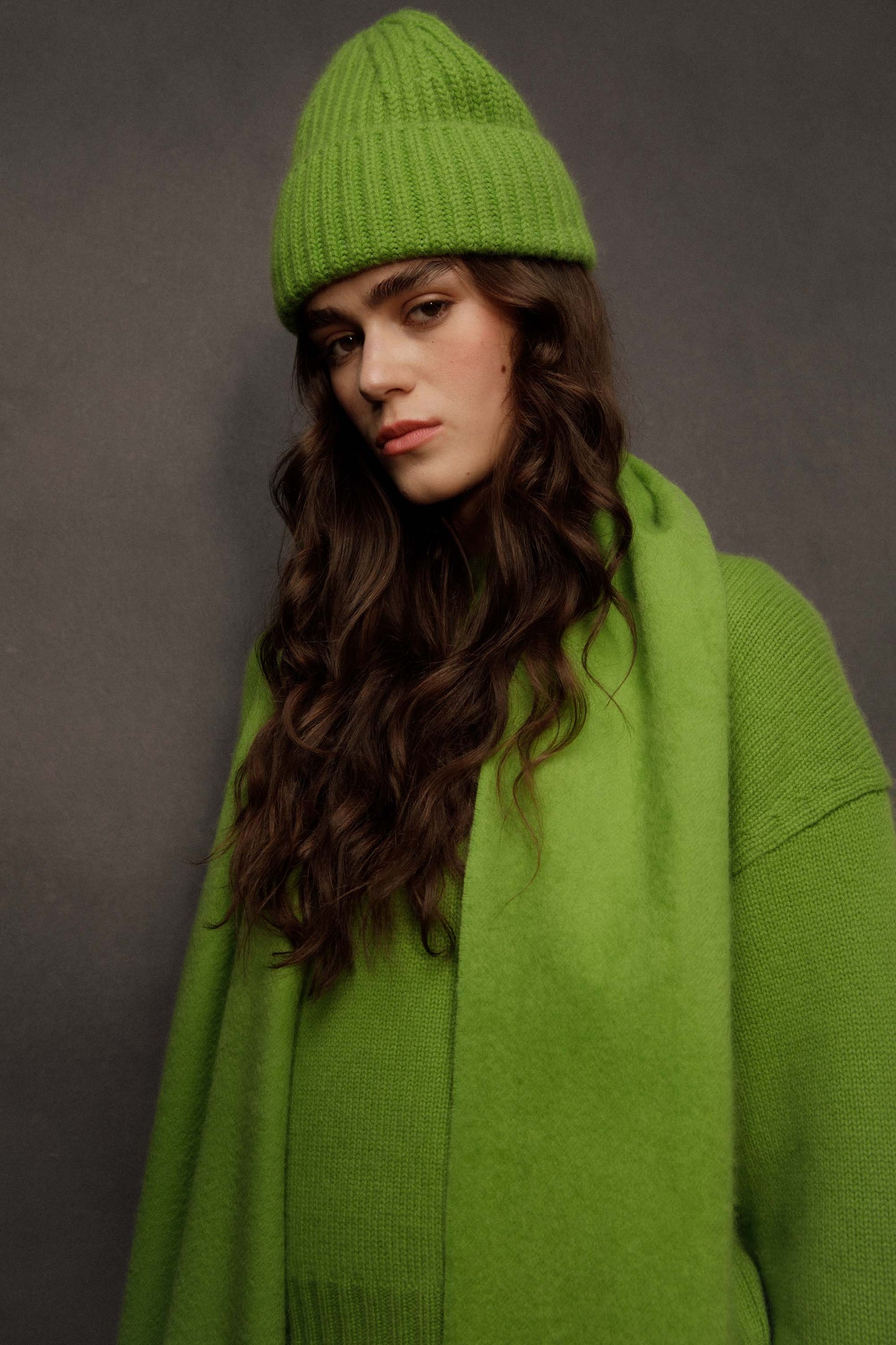 Ribbed Cashmere Beanie - Nettle Green