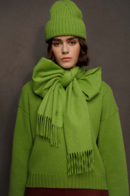 Ribbed Cashmere Beanie - Nettle Green