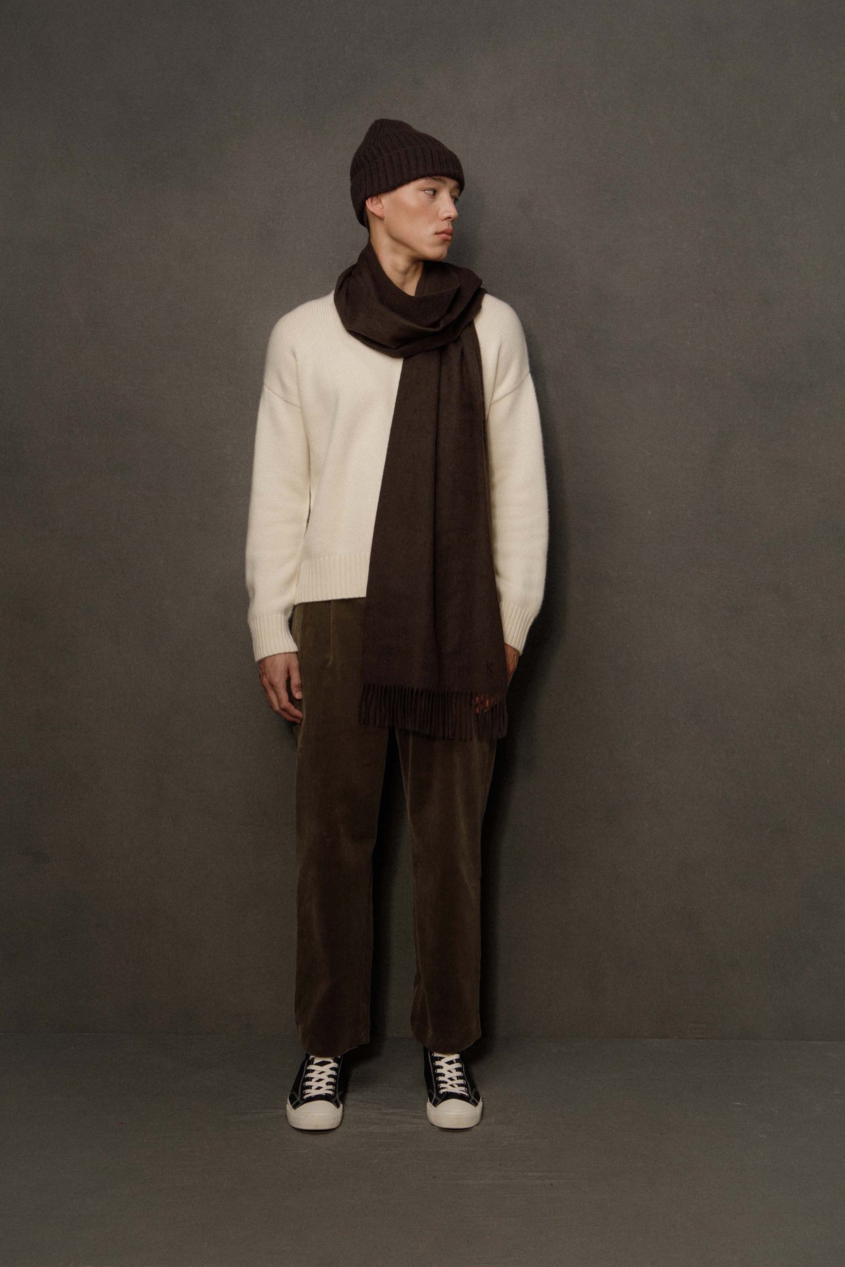 Solid Cashmere Wide Scarf - Peat Brown