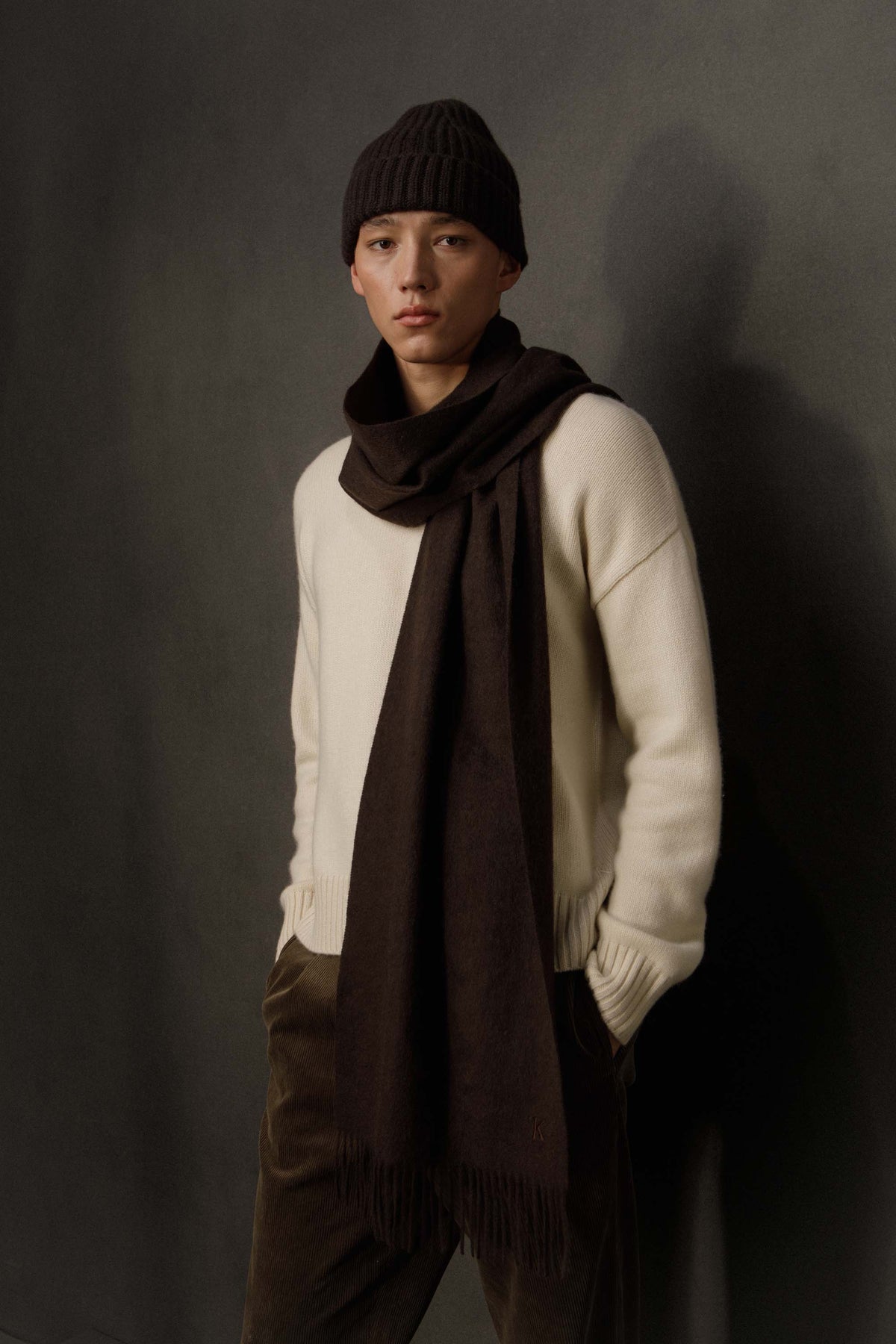 Solid Cashmere Wide Scarf - Peat Brown