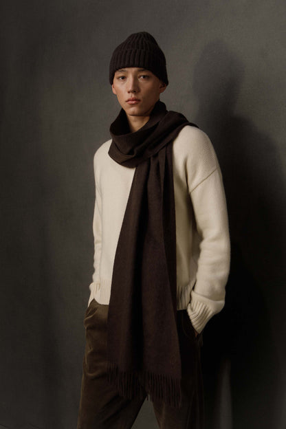Solid Cashmere Wide Scarf - Peat Brown