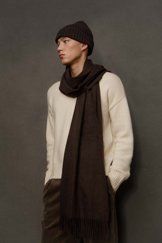 Solid Cashmere Wide Scarf - Peat Brown