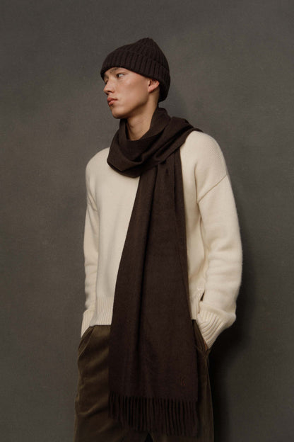 Ribbed Cashmere Beanie - Peat Brown