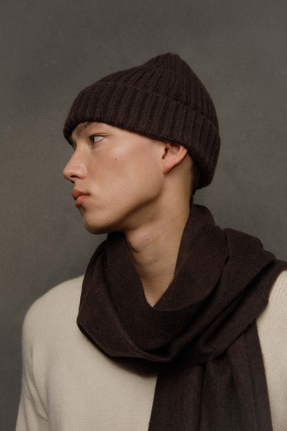 Ribbed Cashmere Beanie - Peat Brown