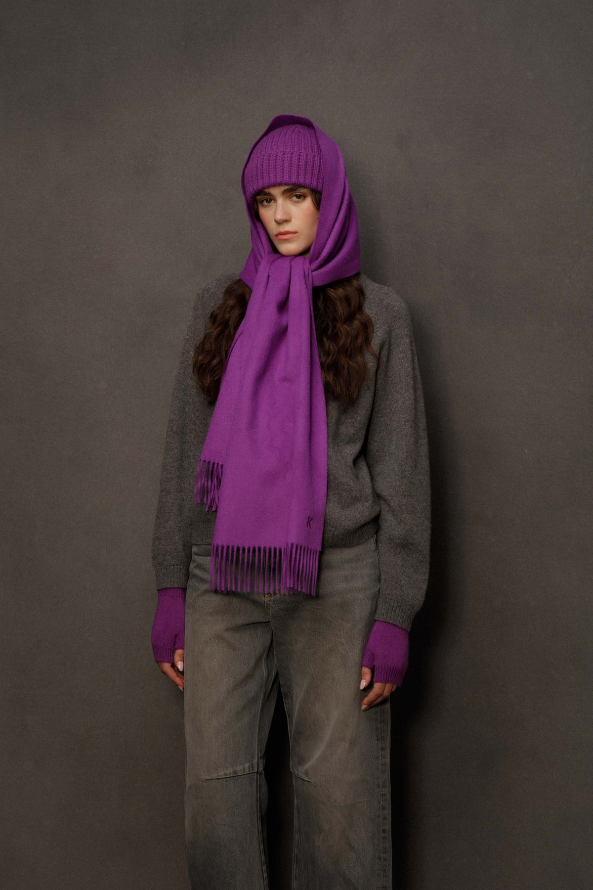 Fingerless Cashmere Mittens - Thistle Purple