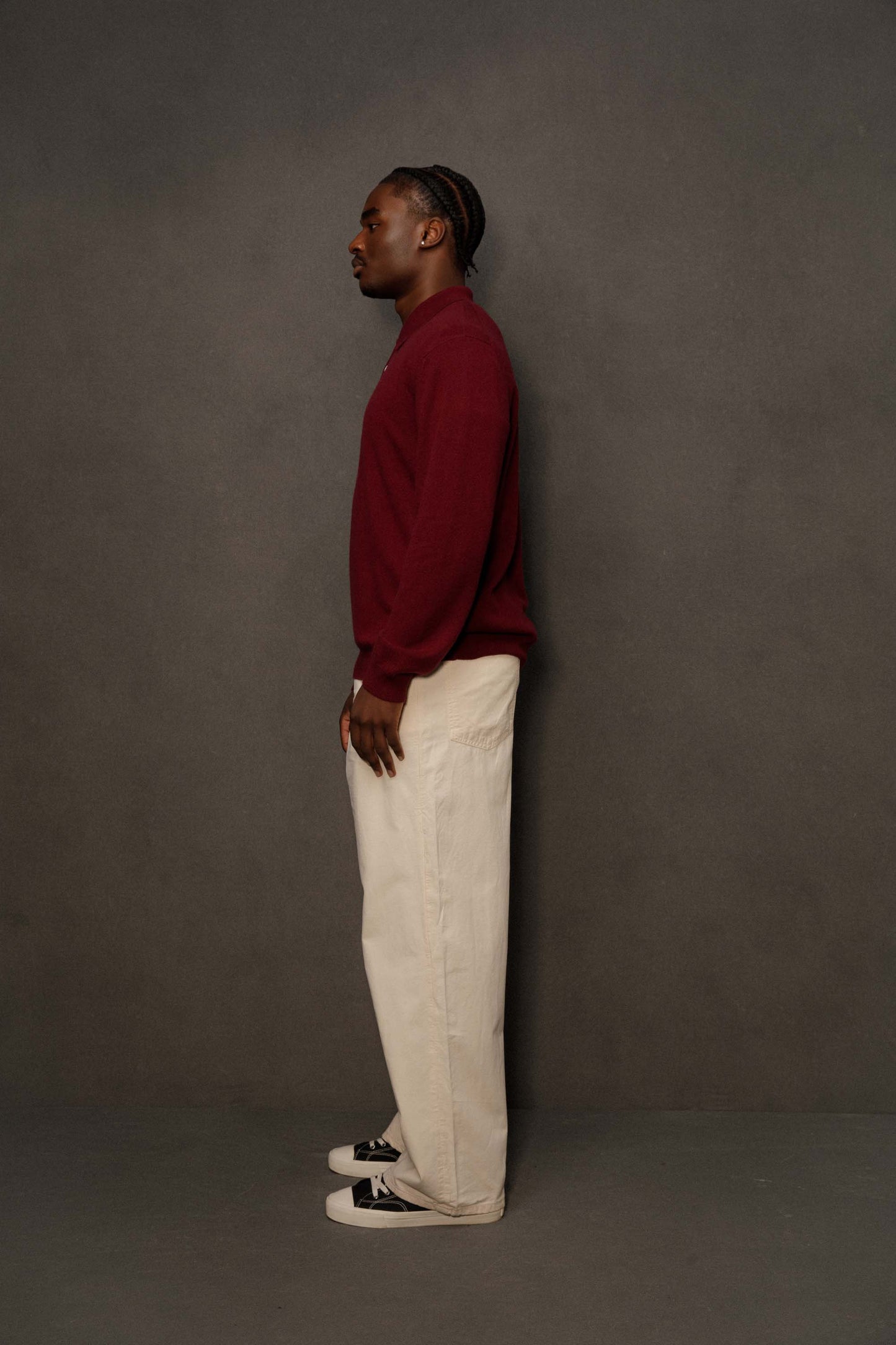 Men’s Cashmere Long Sleeve Polo - Burgundy
