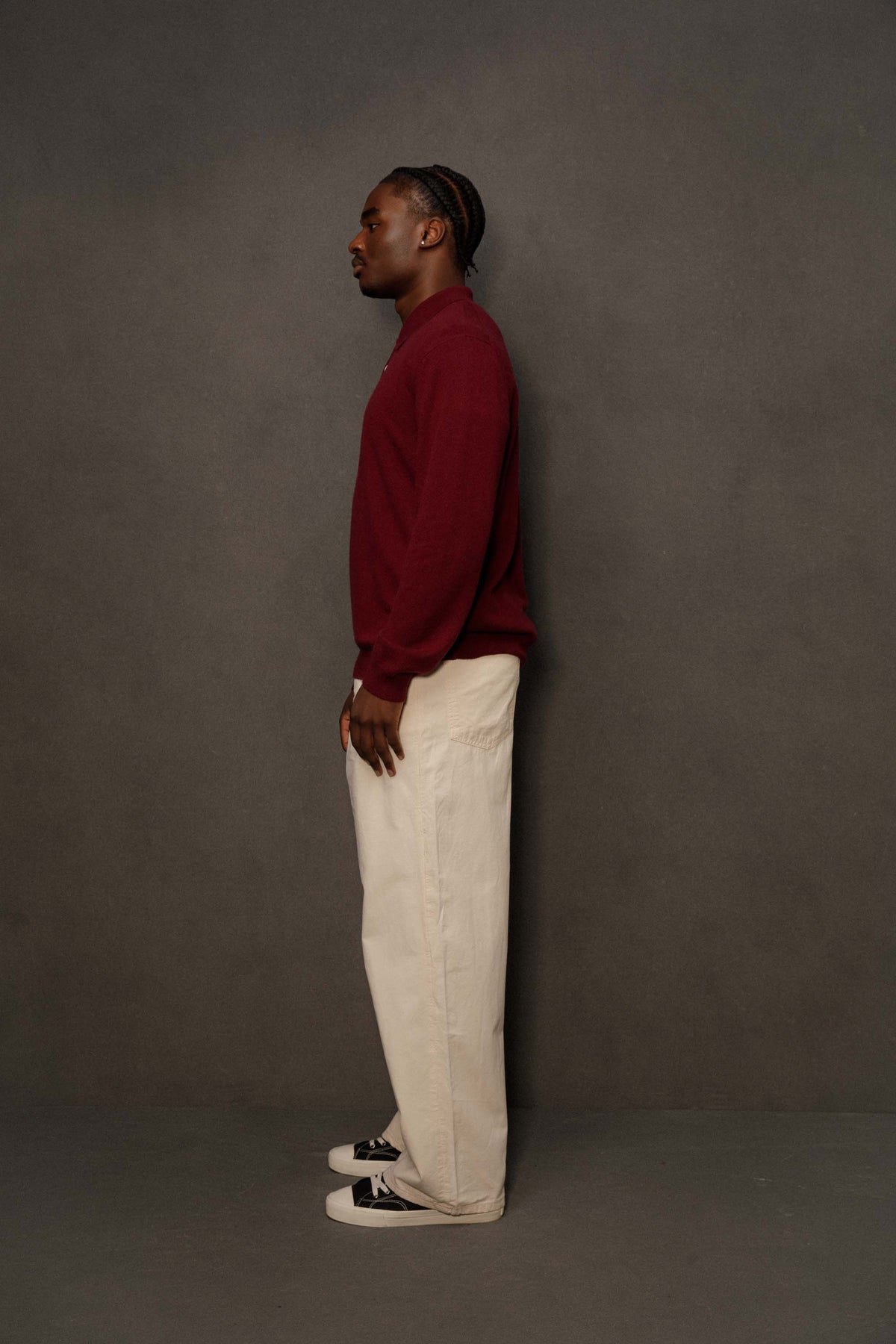 Men’s Cashmere Long Sleeve Polo - Burgundy