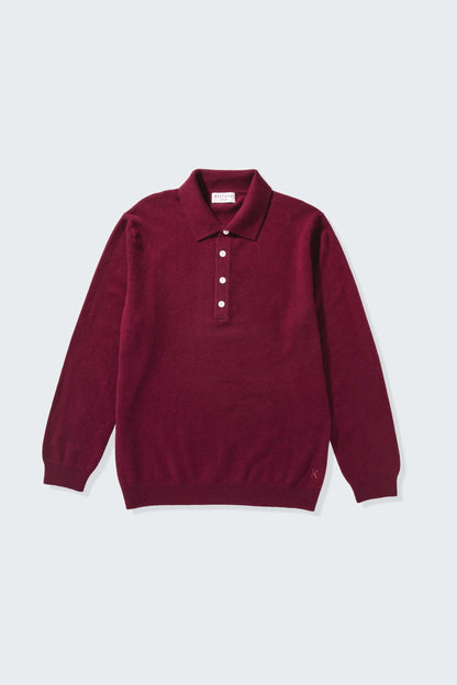 Men’s Cashmere Long Sleeve Polo - Burgundy