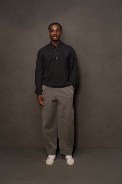 Men’s Cashmere Long Sleeve Polo - Charcoal