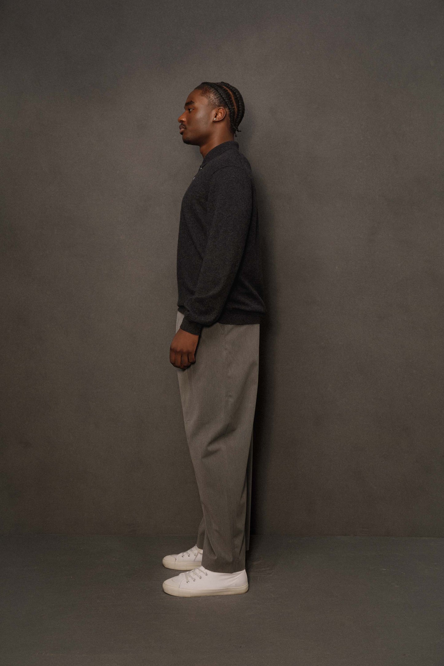 Men’s Cashmere Long Sleeve Polo - Charcoal