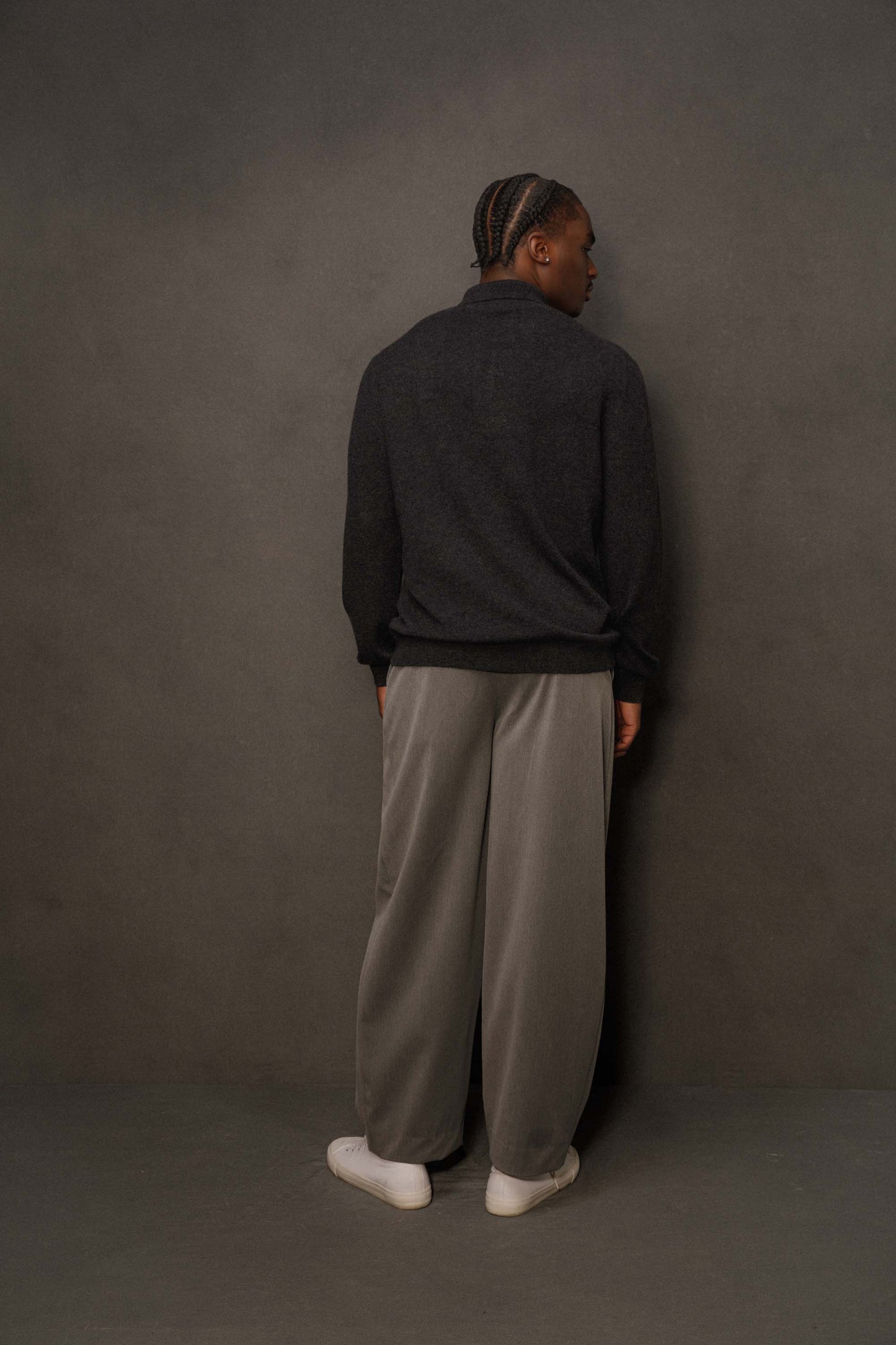 Men’s Cashmere Long Sleeve Polo - Charcoal