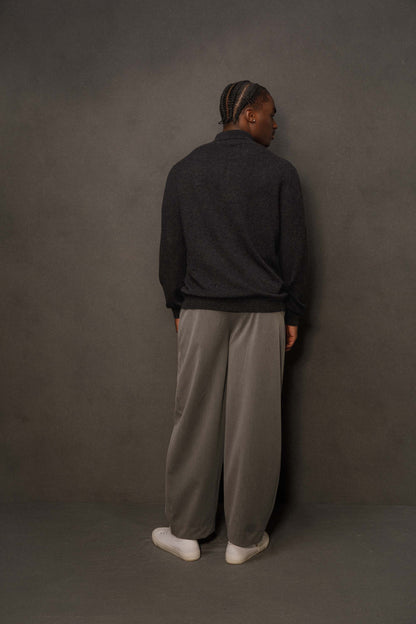 Men’s Cashmere Long Sleeve Polo - Charcoal