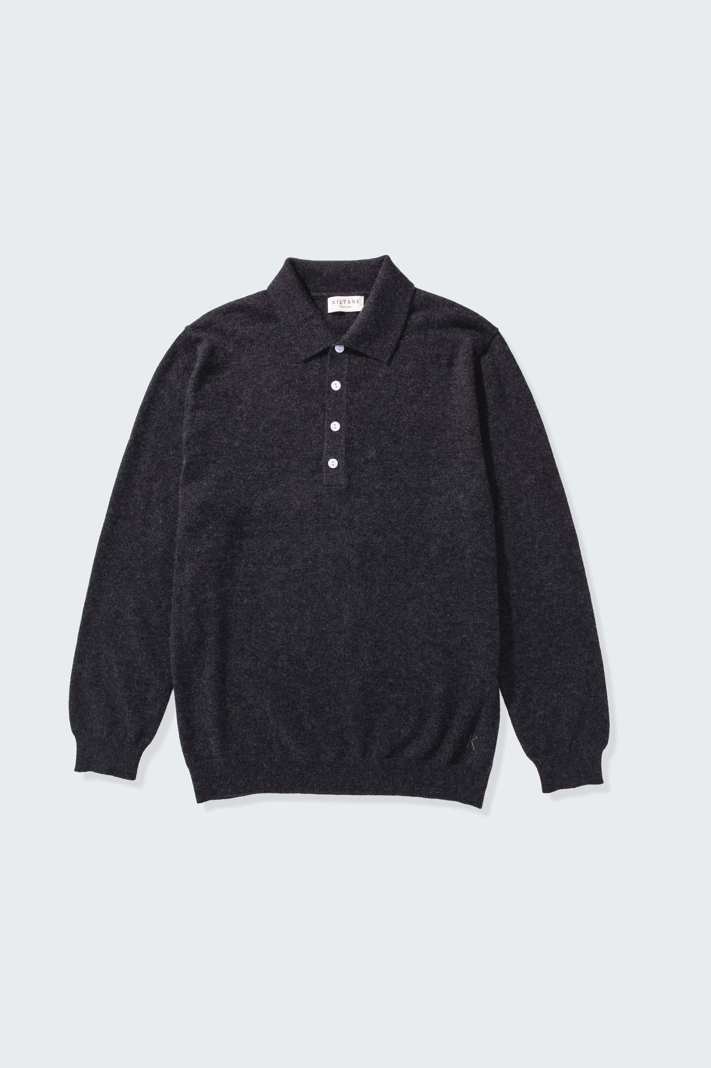Men’s Cashmere Long Sleeve Polo - Charcoal