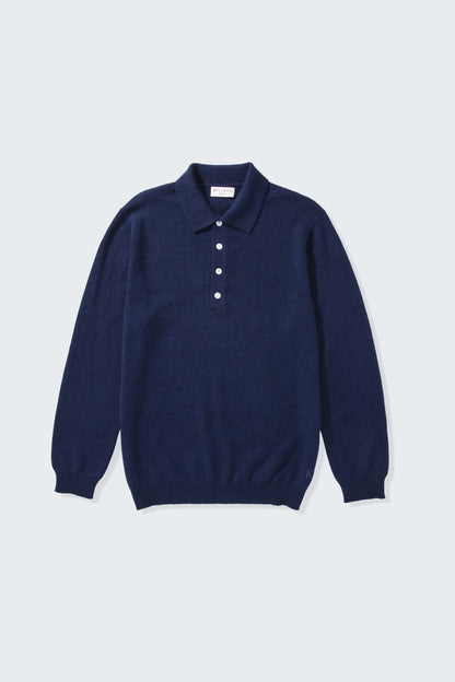 Men’s Cashmere Long Sleeve Polo - Cosmos